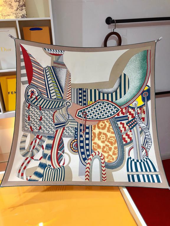 Price  SHMS2345   Hermes [Fantasy Saddle] 90cm Silk Square Scarf   This super beautiful saddle print silk scarf   is made of twill silk   hand rolled edges cutting-edge craftsmanship, it's soft and lightweight, easy to w