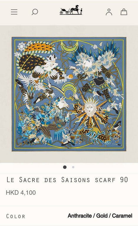 SHMS2271 Hermès [The Coronation of the Kings of the Seasons] 90cm silk square scarf, a lion with a sun-radiated mane of golden spikes, an eagle stealthily hiding behind the autumn leaves, a wolf gently trembling under th