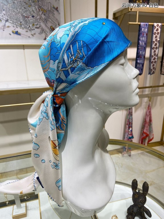 Silk new   bought all said good-looking   recommended   [clouds between the ten thousand elephants 90] silk square scarf, the top craft super value   Hermes counter models     three-dimensional presentation of the patter