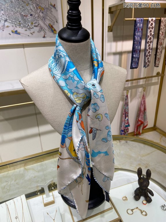 Silk new   bought all said good-looking   recommended   [clouds between the ten thousand elephants 90] silk square scarf, the top craft super value   Hermes counter models     three-dimensional presentation of the patter