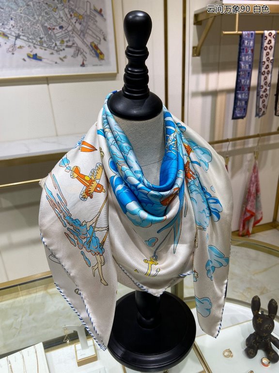 Silk new   bought all said good-looking   recommended   [clouds between the ten thousand elephants 90] silk square scarf, the top craft super value   Hermes counter models     three-dimensional presentation of the patter