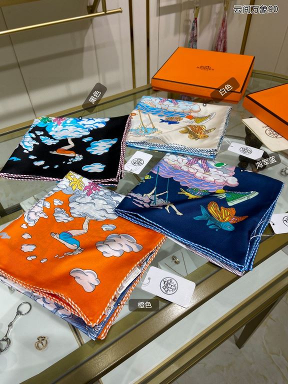 Silk new   bought all said good-looking   recommended   [clouds between the ten thousand elephants 90] silk square scarf, the top craft super value   Hermes counter models     three-dimensional presentation of the patter