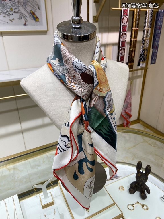 Silk new   bought said good-looking   recommended   [incredible 90] double-sided same color silk square scarf, top craftsmanship value   Hermes counter models     three-dimensional presentation of the pattern pattern in 