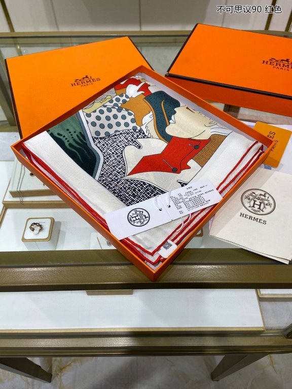 Silk new   bought said good-looking   recommended   [incredible 90] double-sided same color silk square scarf, top craftsmanship value   Hermes counter models     three-dimensional presentation of the pattern pattern in 