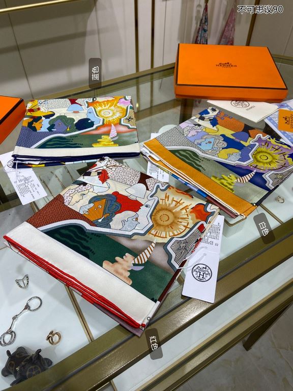 Silk new   bought said good-looking   recommended   [incredible 90] double-sided same color silk square scarf, top craftsmanship value   Hermes counter models     three-dimensional presentation of the pattern pattern in 