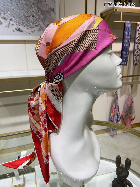 Silk new   bought said good-looking   recommended   [Modern Times 90] silk square scarf, the top process value   Hermes counter models     three-dimensional rendering of the pattern pattern in kind grade is extremely hig