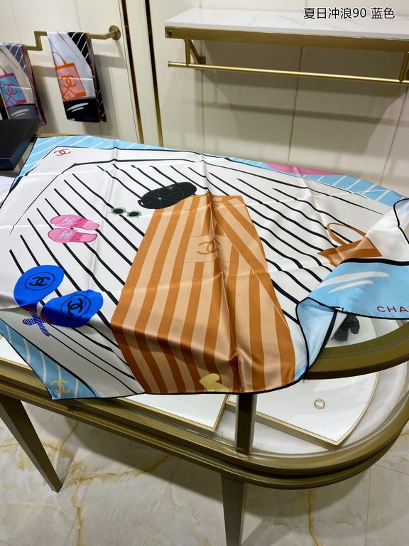 Silk new   bought said good-looking   Recommended    [Summer Surf 90] silk square scarf, top craftsmanship value   Hermes counter models    three-dimensional presentation of the pattern pattern in kind of high grade     