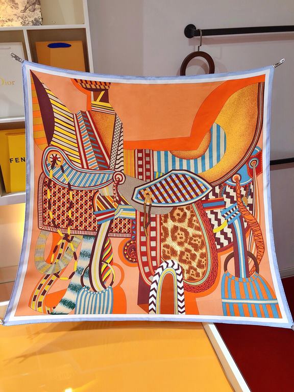 Price  SHMS2345   Hermes [Fantasy Saddle] 90cm Silk Square Scarf   This super beautiful saddle print silk scarf   is made of twill silk   hand rolled edges cutting-edge craftsmanship, it's soft and lightweight, easy to w