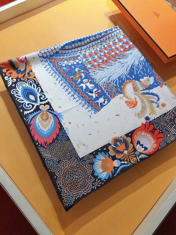 SHMS2329 HERMES [Fancy Dress Celebration] 90cm Silk Square Scarf  The print comes from traditional Polish wedding attire! You may have stared in amazement that you have arrived in a marvelous wonderland. But it's all rea