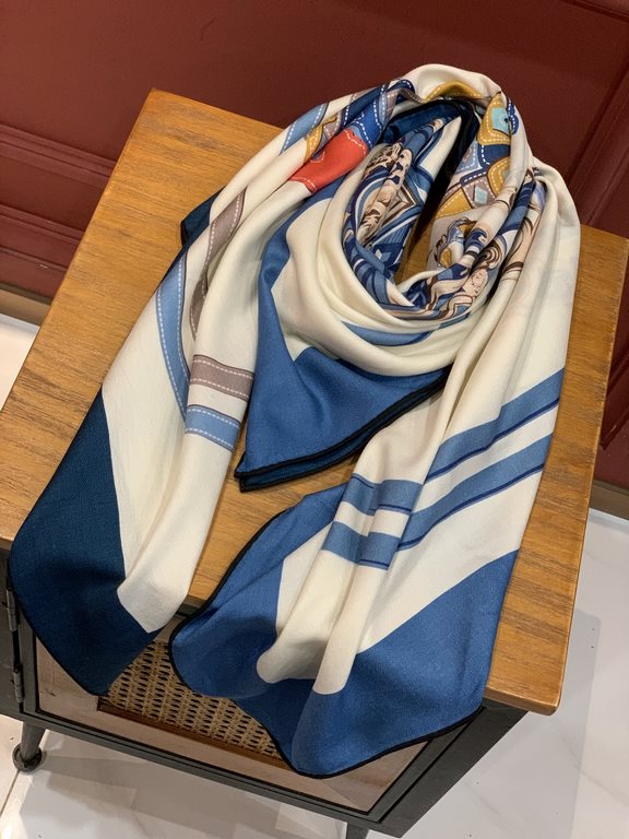 New models are said to look good Hermes silk cashmere square scarf, gorgeous bridle, 140  140cm, double-sided same color printing, high-end heavyweight silk cashmere fabric, front and back effects of the same, 70% cashme