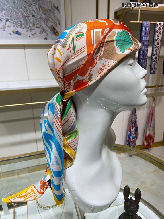 Silk new   bought said good-looking   recommended   [Holiday Scenery 90] silk square scarf, the top process value   Hermes counter models     three-dimensional rendering of the pattern pattern texture in kind of high gra