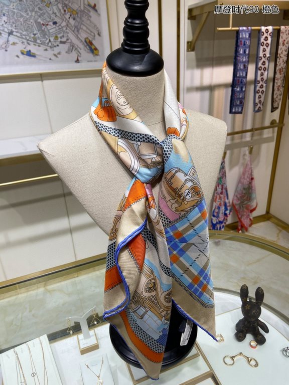 Silk new   bought said good-looking   recommended   [Modern Times 90] silk square scarf, the top process value   Hermes counter models     three-dimensional rendering of the pattern pattern in kind grade is extremely hig