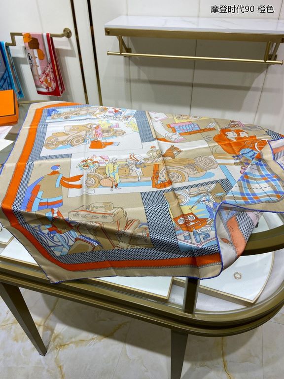 Silk new   bought said good-looking   recommended   [Modern Times 90] silk square scarf, the top process value   Hermes counter models     three-dimensional rendering of the pattern pattern in kind grade is extremely hig