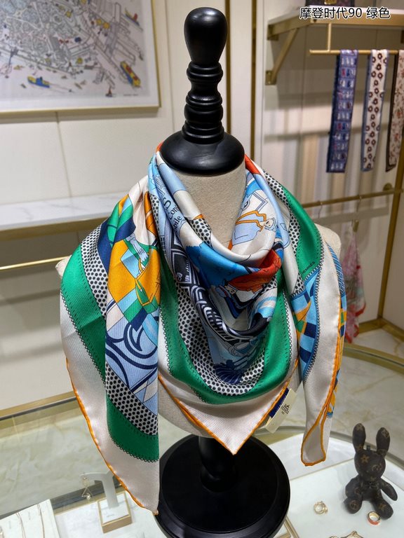 Silk new   bought said good-looking   recommended   [Modern Times 90] silk square scarf, the top process value   Hermes counter models     three-dimensional rendering of the pattern pattern in kind grade is extremely hig