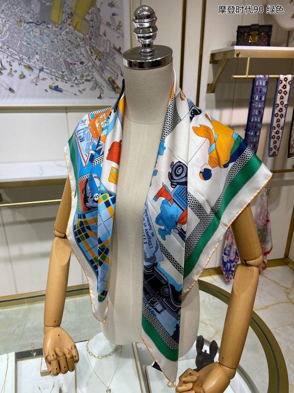 Silk new   bought said good-looking   recommended   [Modern Times 90] silk square scarf, the top process value   Hermes counter models     three-dimensional rendering of the pattern pattern in kind grade is extremely hig