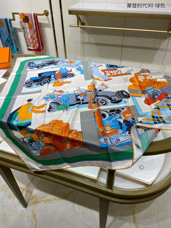 Silk new   bought said good-looking   recommended   [Modern Times 90] silk square scarf, the top process value   Hermes counter models     three-dimensional rendering of the pattern pattern in kind grade is extremely hig