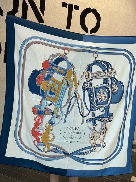 New models are said to look good Hermes silk cashmere square scarf, gorgeous bridle, 140  140cm, double-sided same color printing, high-end heavyweight silk cashmere fabric, front and back effects of the same, 70% cashme