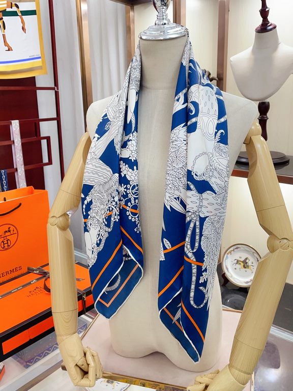 Silk new    Buy all say good-looking   Recommended  [The King of Four Seasons 90] Silk Square Scarf, the top craft super value   Hermes counter pop-ups    three-dimensional rendering of the pattern pattern in kind grade 