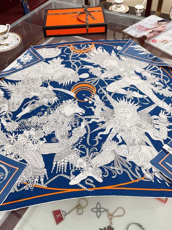 Silk new    Buy all say good-looking   Recommended  [The King of Four Seasons 90] Silk Square Scarf, the top craft super value   Hermes counter pop-ups    three-dimensional rendering of the pattern pattern in kind grade 