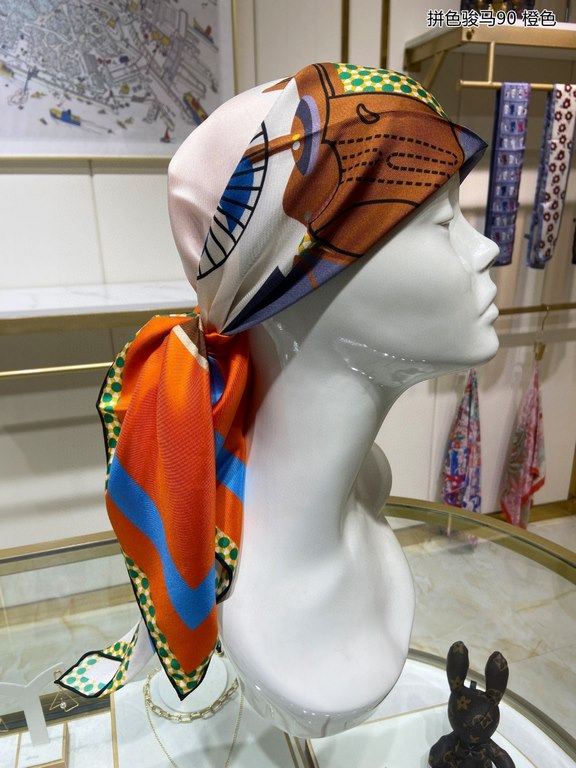 Silk new   bought said good-looking   recommended   [colorful steed 90] silk square scarf, top craftsmanship value   Hermes counter models     three-dimensional presentation of the pattern pattern in kind of high grade  