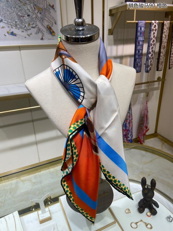 Silk new   bought said good-looking   recommended   [colorful steed 90] silk square scarf, top craftsmanship value   Hermes counter models     three-dimensional presentation of the pattern pattern in kind of high grade  