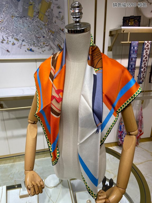 Silk new   bought said good-looking   recommended   [colorful steed 90] silk square scarf, top craftsmanship value   Hermes counter models     three-dimensional presentation of the pattern pattern in kind of high grade  