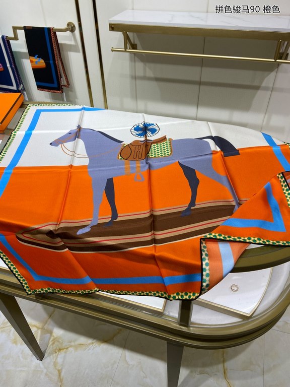 Silk new   bought said good-looking   recommended   [colorful steed 90] silk square scarf, top craftsmanship value   Hermes counter models     three-dimensional presentation of the pattern pattern in kind of high grade  