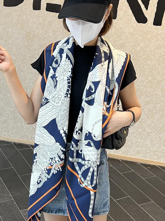 New Hermes four seasons king of the coronation 140  140cm, double-sided same color printing, high-end heavyweight silk cashmere fabric, front and back effect is the same, 70% cashmere   30% silk, two colors in stock!A li