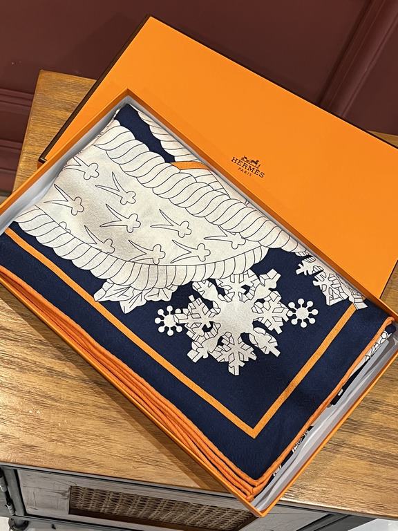 New Hermes four seasons king of the coronation 140  140cm, double-sided same color printing, high-end heavyweight silk cashmere fabric, front and back effect is the same, 70% cashmere   30% silk, two colors in stock!A li