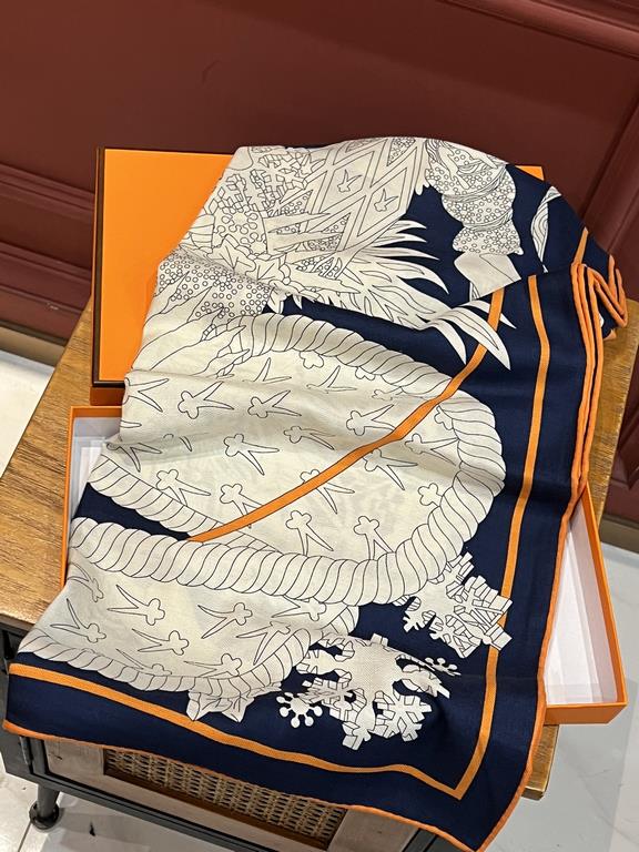 New Hermes four seasons king of the coronation 140  140cm, double-sided same color printing, high-end heavyweight silk cashmere fabric, front and back effect is the same, 70% cashmere   30% silk, two colors in stock!A li