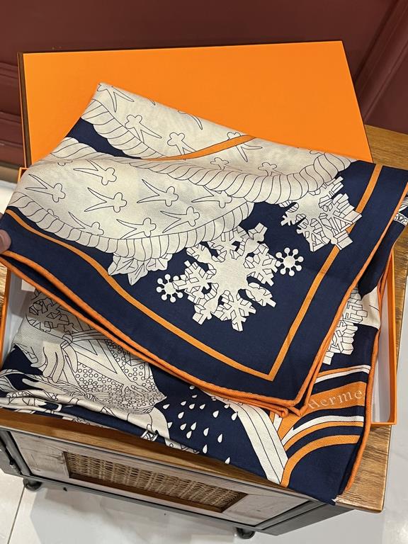 New Hermes four seasons king of the coronation 140  140cm, double-sided same color printing, high-end heavyweight silk cashmere fabric, front and back effect is the same, 70% cashmere   30% silk, two colors in stock!A li