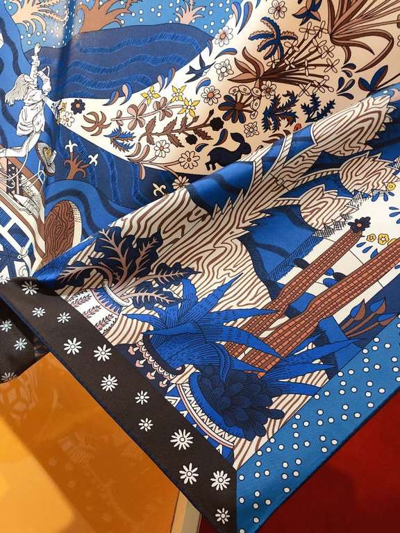 SHMS2240   Hermes [New Voices of the Times] 90cm Silk Square Scarf   Perfectly saturated colors, the industry's top prints are fine and unparalleled   Made of twill silk   hand-rolled edges cutting-edge craftsmanship, it