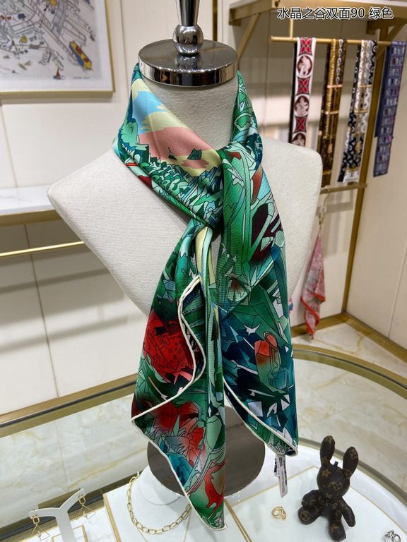 High-end customization   Buy all say good-looking   Recommended   [Crystal Valley double-sided 90] silk square scarf, the top craftsmanship is super value   Hermes counter models    three-dimensional presentation of the 