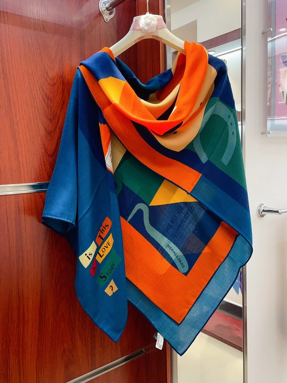 New    HERMES bought all say good-looking   Recommended  [Love Story 140] cashmere square scarf, the top craft super value   Hermes counter pop    three-dimensional rendering of the pattern pattern in kind grade is very 