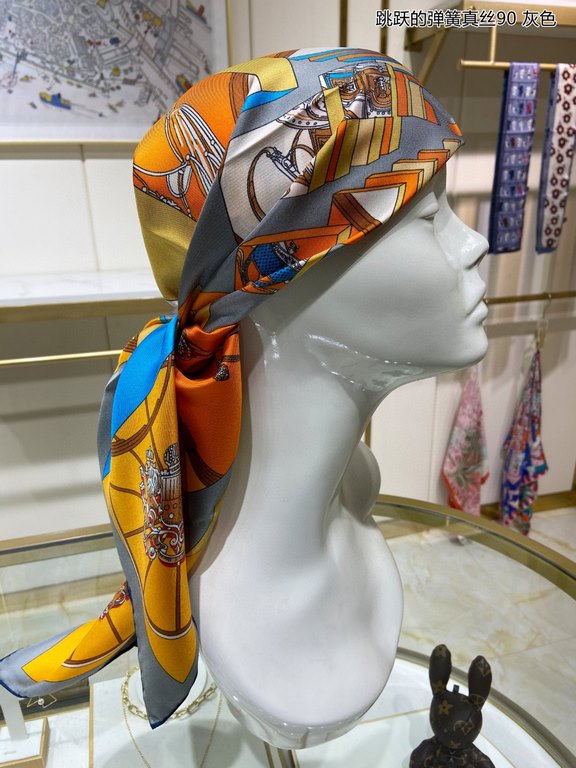 Silk new   bought said good-looking   recommended   [jumping spring silk 90] silk square scarf, the top process value   Hermes counter models     three-dimensional rendering of the pattern pattern in kind grade is extrem