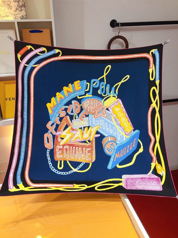 SHMS2340 Original Hermes [Stallion Prism Detail] 90cm Silk Square Scarf, through this piece we can learn how to see the world through the prism of a stallion and envision a completely different and fun lifestyle, free to