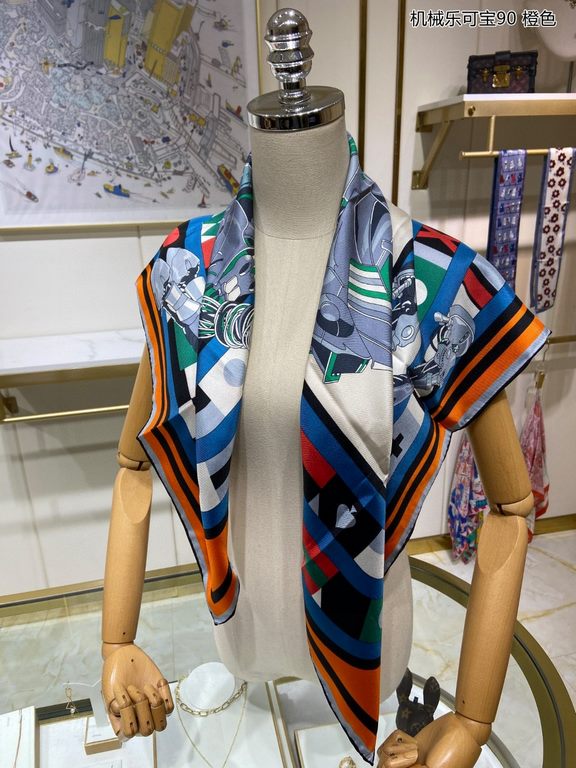 Silk new   bought said good-looking   recommended   [mechanical Lekopo 90] silk square scarf, top craftsmanship value   Hermes counter models     three-dimensional presentation of the pattern pattern in kind grade is ext