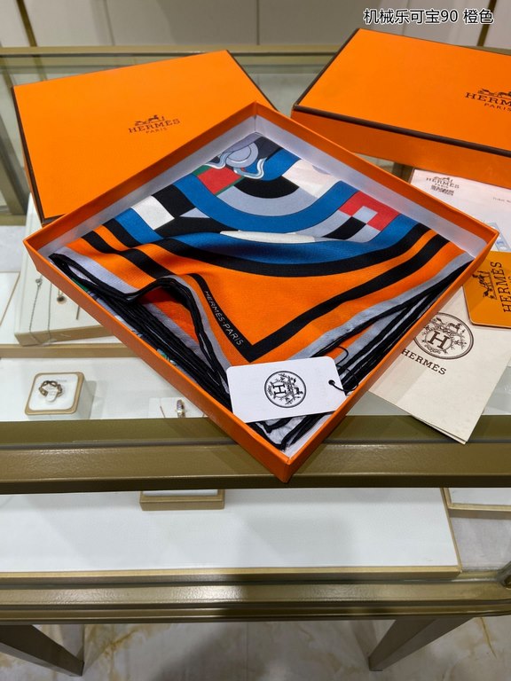 Silk new   bought said good-looking   recommended   [mechanical Lekopo 90] silk square scarf, top craftsmanship value   Hermes counter models     three-dimensional presentation of the pattern pattern in kind grade is ext