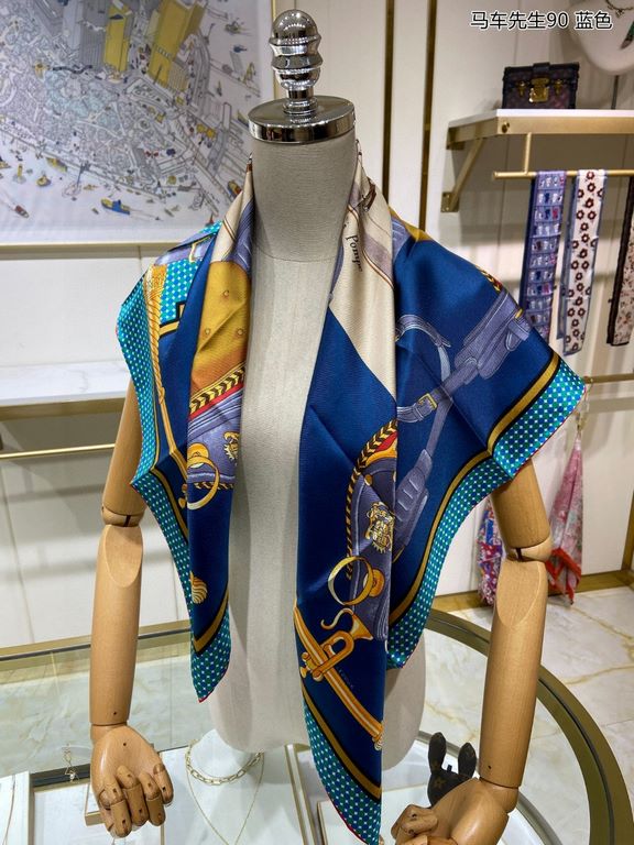 Silk new   bought said good-looking   recommended   [Mr. Carriage 90] silk square scarf, the top process value   Hermes counter models     three-dimensional rendering of the pattern pattern texture in kind of high grade 