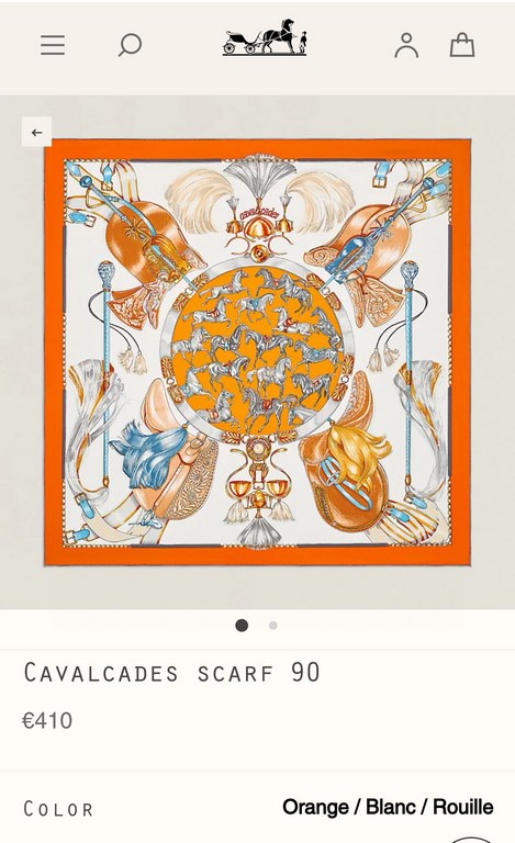 SHMS2272  Hermès [Stallions in Parade] 90cm silk square scarf draws its inspiration from catalog albums of equestrian paraphernalia published in the 19th century to create this image. The colorful objects hover around th