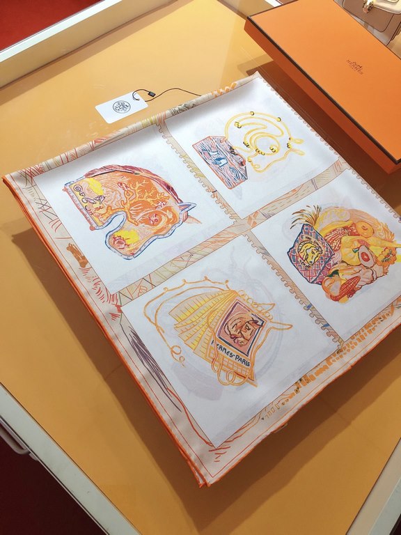 SHMS2316 Original HERMES [Stallion Prism] 90cm Silk Square Scarf  The designer depicted sixteen stallions on the square scarf, combining Hermès' cherished animals with a wide range of leisure activities, meticulously ren