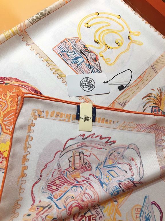 SHMS2316 Original HERMES [Stallion Prism] 90cm Silk Square Scarf  The designer depicted sixteen stallions on the square scarf, combining Hermès' cherished animals with a wide range of leisure activities, meticulously ren