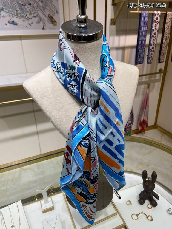 Silk new   bought said good-looking   recommended   [Holiday Scenery 90] silk square scarf, the top process value   Hermes counter models     three-dimensional rendering of the pattern pattern texture in kind of high gra