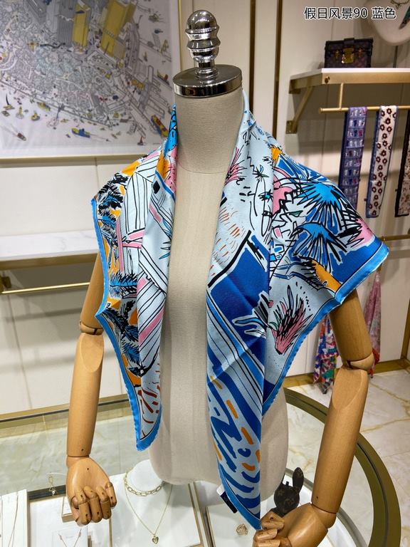 Silk new   bought said good-looking   recommended   [Holiday Scenery 90] silk square scarf, the top process value   Hermes counter models     three-dimensional rendering of the pattern pattern texture in kind of high gra