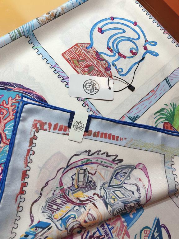 SHMS2316 Original HERMES [Stallion Prism] 90cm Silk Square Scarf  The designer depicted sixteen stallions on the square scarf, combining Hermès' cherished animals with a wide range of leisure activities, meticulously ren