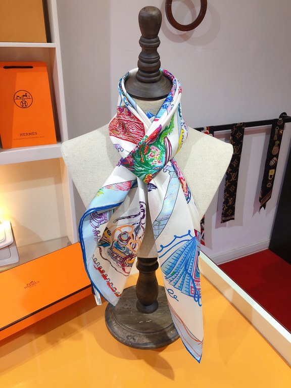 SHMS2316 Original HERMES [Stallion Prism] 90cm Silk Square Scarf  The designer depicted sixteen stallions on the square scarf, combining Hermès' cherished animals with a wide range of leisure activities, meticulously ren