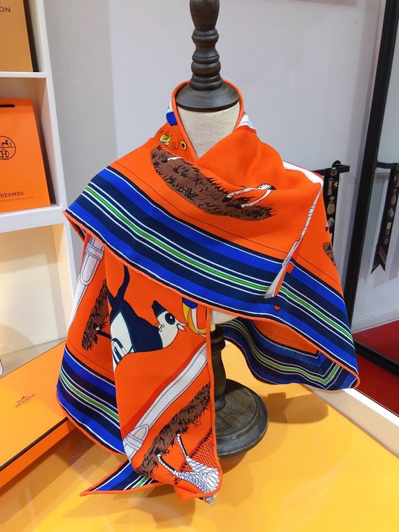 RHMS2286 Hermes [Stallion draped] velvet large triangle scarf, counter synchronization! Leather waterle neatly outlines the steeds, each draped in a shuma blanket labeled with the monogrammed combination of the owner's n