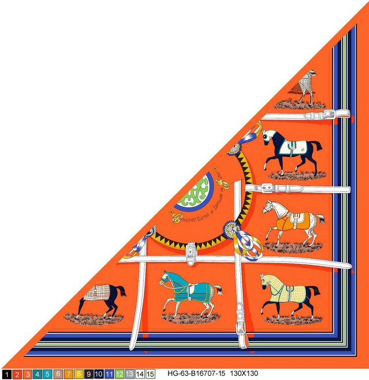 RHMS2286 Hermes [Stallion draped] velvet large triangle scarf, counter synchronization! Leather waterle neatly outlines the steeds, each draped in a shuma blanket labeled with the monogrammed combination of the owner's n