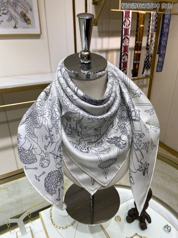 High-end customization   Buy all say good-looking   Recommended   [Fubo Cruise Reversible 90] Reversible Same Color Printed Silk Square Scarf, Top Craftsmanship Super Value   Hermes Counter Explosion    Three-dimensional