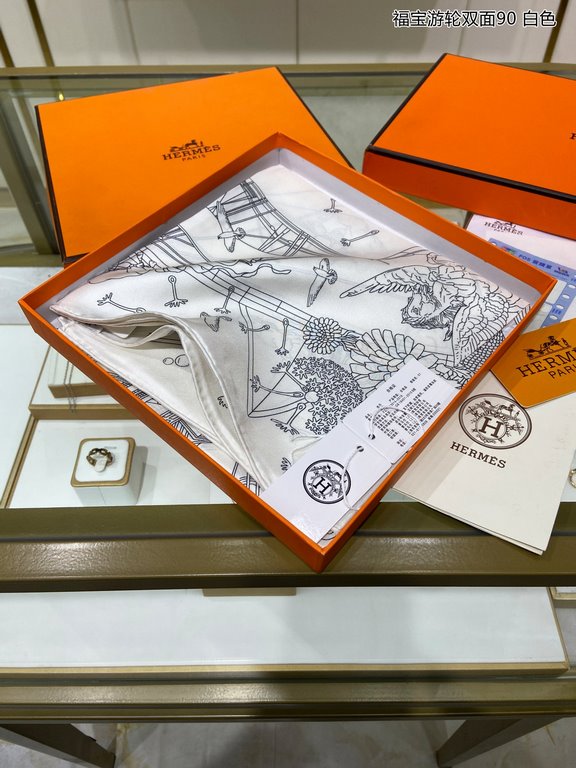 High-end customization   Buy all say good-looking   Recommended   [Fubo Cruise Reversible 90] Reversible Same Color Printed Silk Square Scarf, Top Craftsmanship Super Value   Hermes Counter Explosion    Three-dimensional